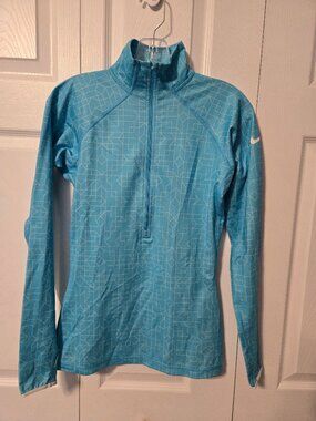 NIKE Pro Blue Patterned Half Zip, Size S.